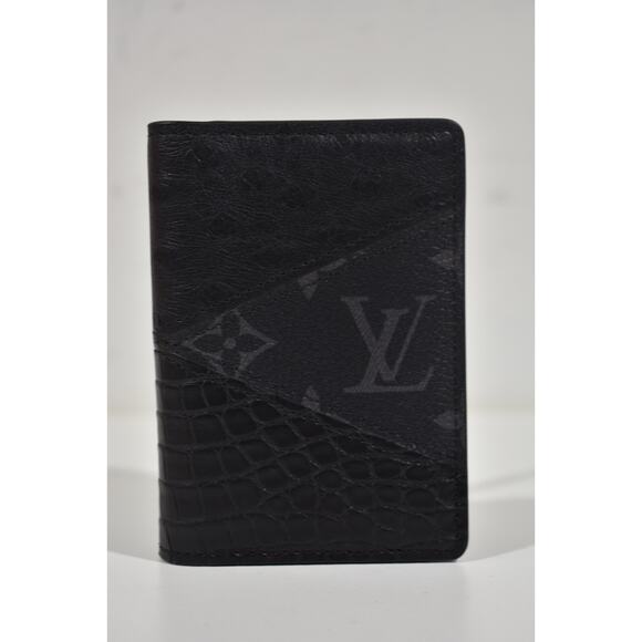 Louis Vuitton Black Crocodile Ostrich Monogram Eclipse Pocket Organizer Wallet - Picture 4 of 9
